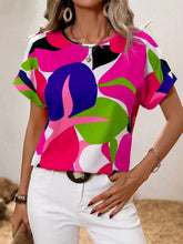 Contrast Round Neck Short Sleeve Blouse